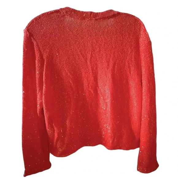 Anne Klein XL Red Sequined Open Front Cardigan Sweater Women's - Picture 2 of 3
